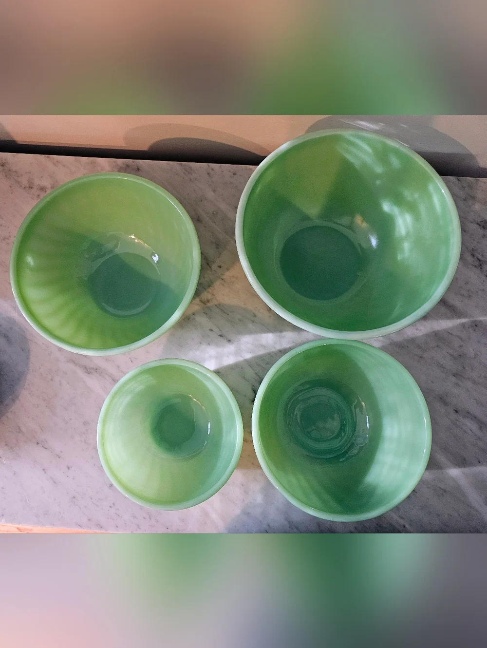 Fire-King Jadeite Swirl Mixing Bowl Set 4 Nesting Vintage Glass